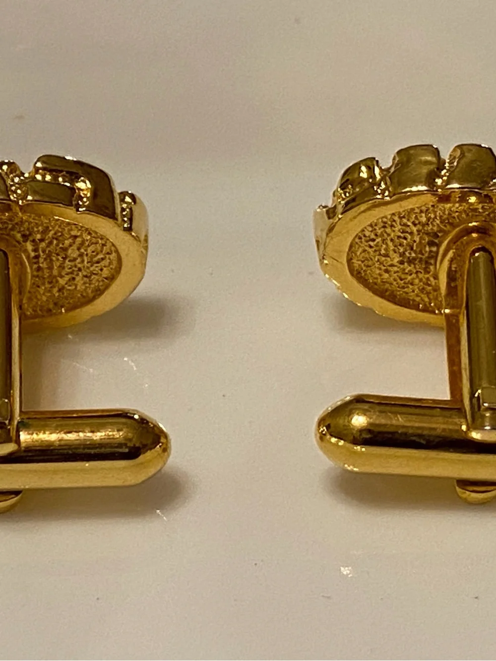 Gold Textured Oval Cuff Links for Men